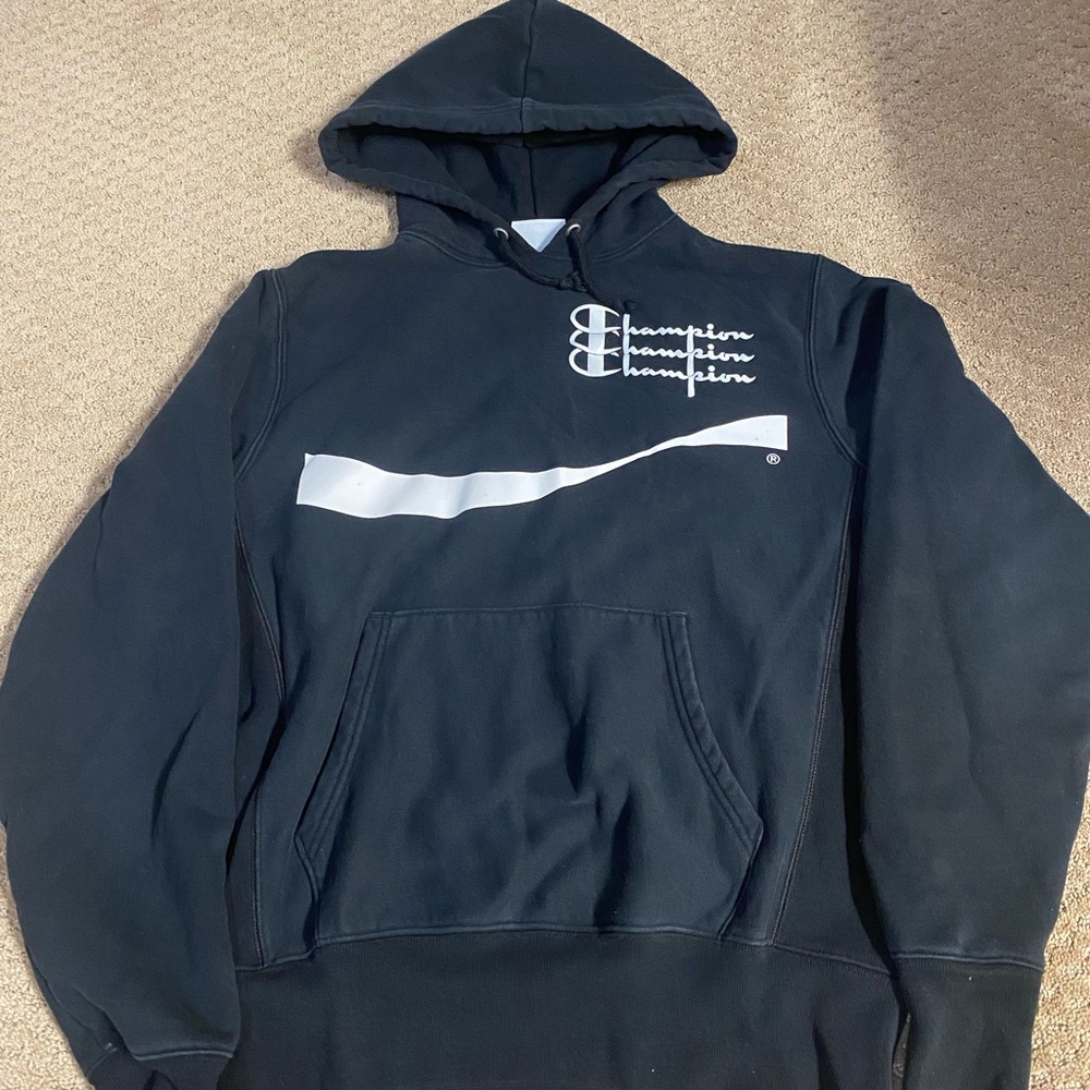 Men’s Size Medium Black White and Red Coca-Cola x Champion Pull Over Hoodie